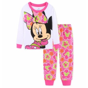 Zweiteiliger langärmeliger Pyjama mit Minnie-Print in rosa und weiß