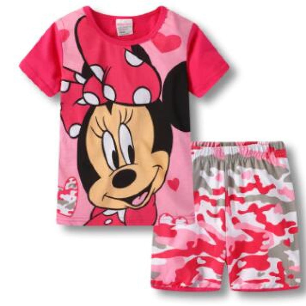 Sommerpyjama T-Shirt mit Minni-Muster und Camouflage-Shorts in rosa, sehr hohe Qualität, modisch