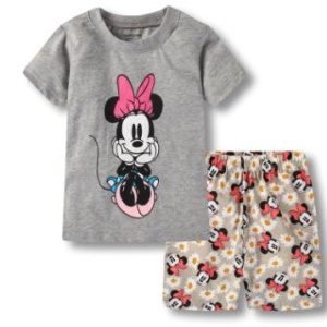 Modischer zweiteiliger grauer Sommerpyjama mit Minnie-Muster für Mädchen