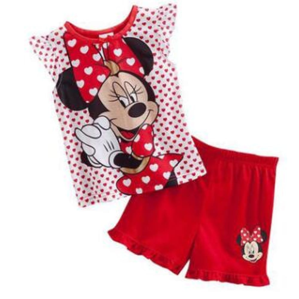 Sommer-Pyjama-Set mit Minnie-Motiv für Mädchen Rot und Weiß