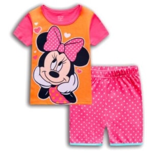 Zweiteiliger Pyjama mit Minnie-Motiv und rosa Shorts mit weißem Punkt, sehr hohe Qualität