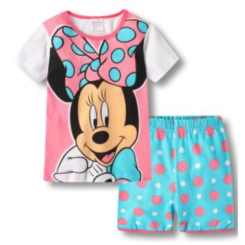 Sommerpyjama T-Shirt und Shorts mit modischem Minnie-Muster in rosa und blau