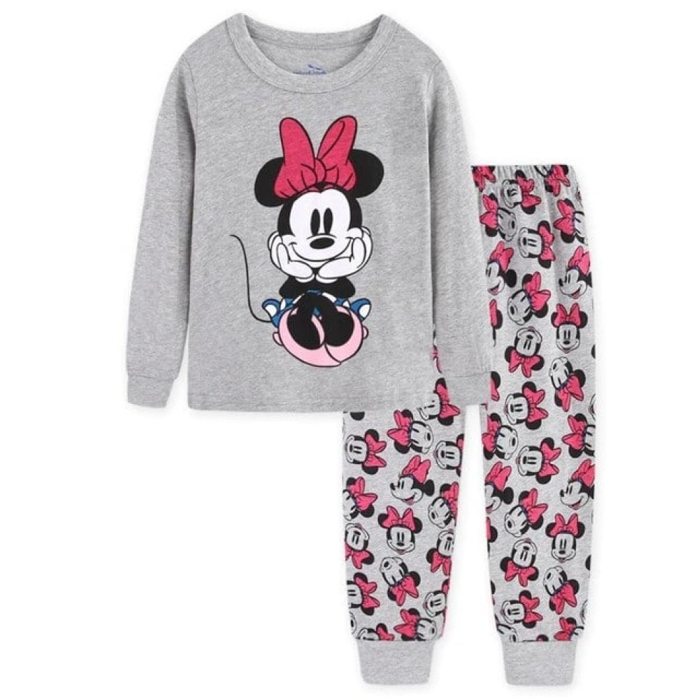 Zweiteiliger grauer Pyjama mit langen Ärmeln und Minnie-Muster, sehr modisch