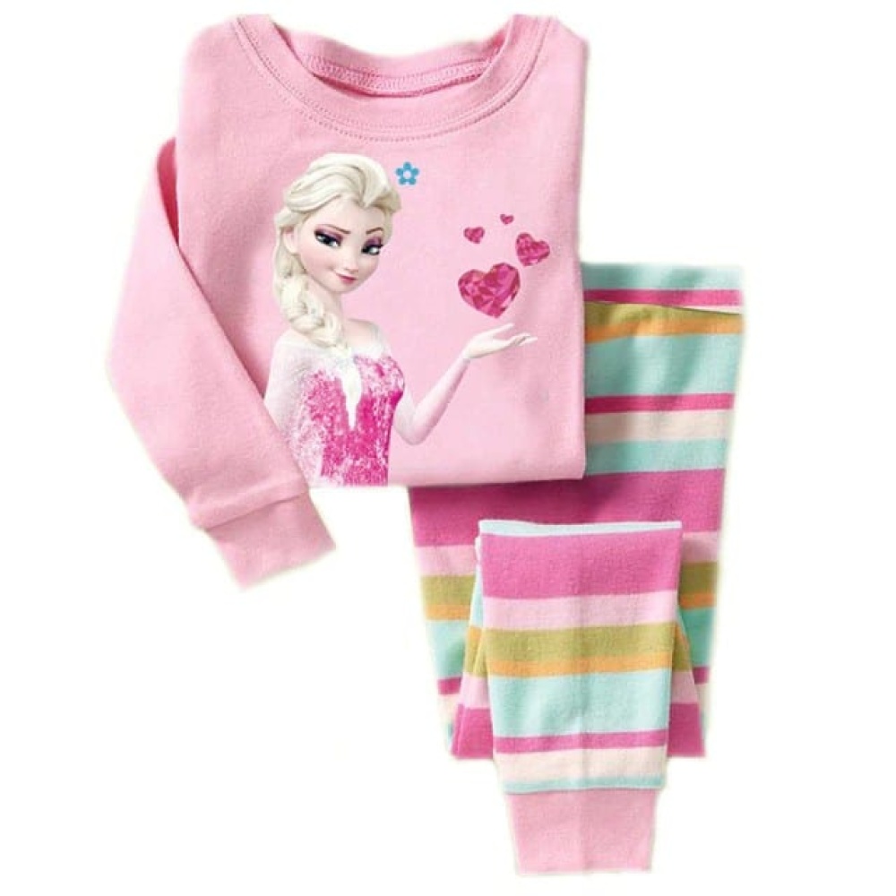 Zweiteiliger langärmeliger Pyjama mit Elsa-Muster in rosa mit einer modischen gestreiften Hose