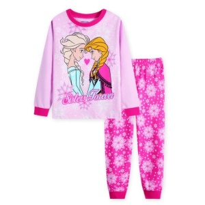 Langärmeliger Pyjama mit Elsa- und Anna-Motiv in rosa mit rosa Hose mit Blumenmotiv