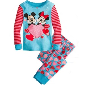 Langärmeliger Pyjama mit Mickey- und Minnie-Motiv in Blau mit blauer Hose mit Herzmuster