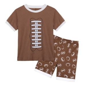 T-Shirt und Shorts mit braunem Rugbyball-Motiv für Jungen
