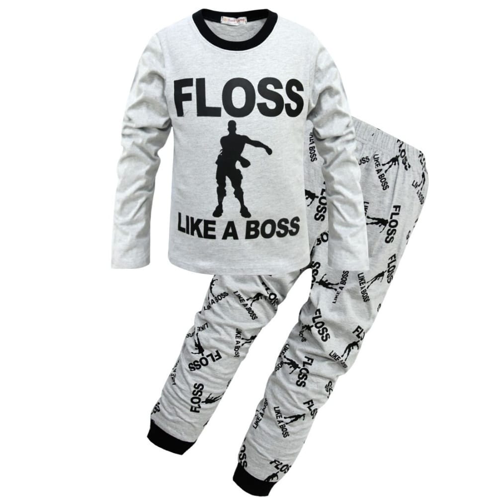 Weißer Pyjama mit der Aufschrift "Floss like a boss" grau sehr hohe Qualität