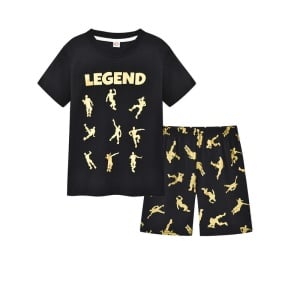 Schwarzer kurzärmeliger Pyjama mit goldener Aufschrift "Legendär", sehr hohe Qualität, modisch