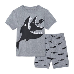 Pyjama T-Shirt und Shorts in grau mit Hai-Motiv für Jungen, sehr hohe Qualität, modisch