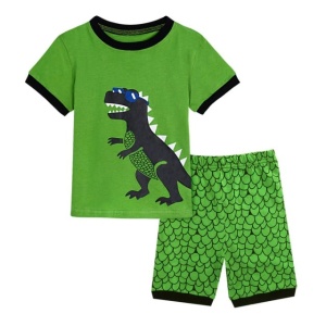 Modischer T-Shirt-Pyjama und grüne Shorts mit Dinosaurier-Motiv für Jungen