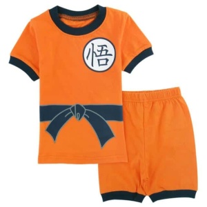 Modischer Pyjama, T-Shirt, Polohemd und Shorts Sangoku in Orange und Schwarz