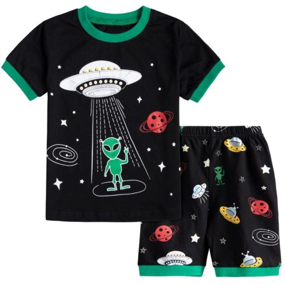 Pyjama T-Shirt Polo und Shorts mit modischem Galaxie-Muster in Schwarz und Grün