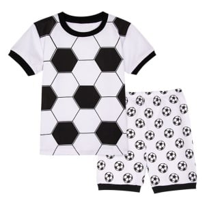 Pyjama T-Shirt Polo und Shorts mit modischem Fußballmuster in Weiß und Schwarz