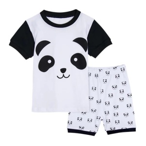 Pyjama T-Shirt Polo und Shorts mit Panda-Muster in Weiß und Schwarz