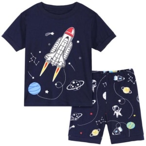 Modischer T-Shirt-Pyjama und Shorts mit Raketenmuster für Jungen in Blau