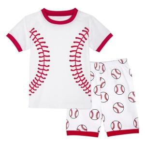 Pyjama T-Shirt Polo und Shorts mit modischem rot-weißem Baseballmuster