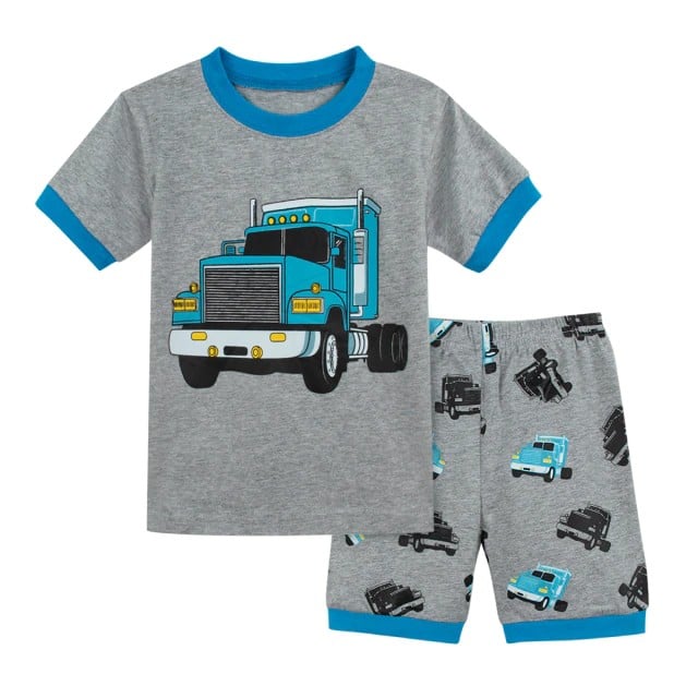Pyjama T-Shirt Polo und Shorts grau mit LKW-Motiv