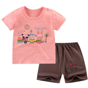 Modischer Sommerpyjama mit Hasenmotiv für Kinder in rosa und braun