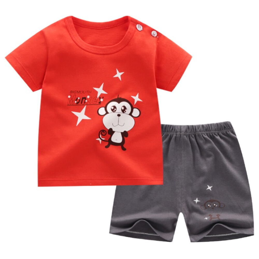 Modischer Sommerpyjama mit Affenmotiv für Kinder in Rot und Grau