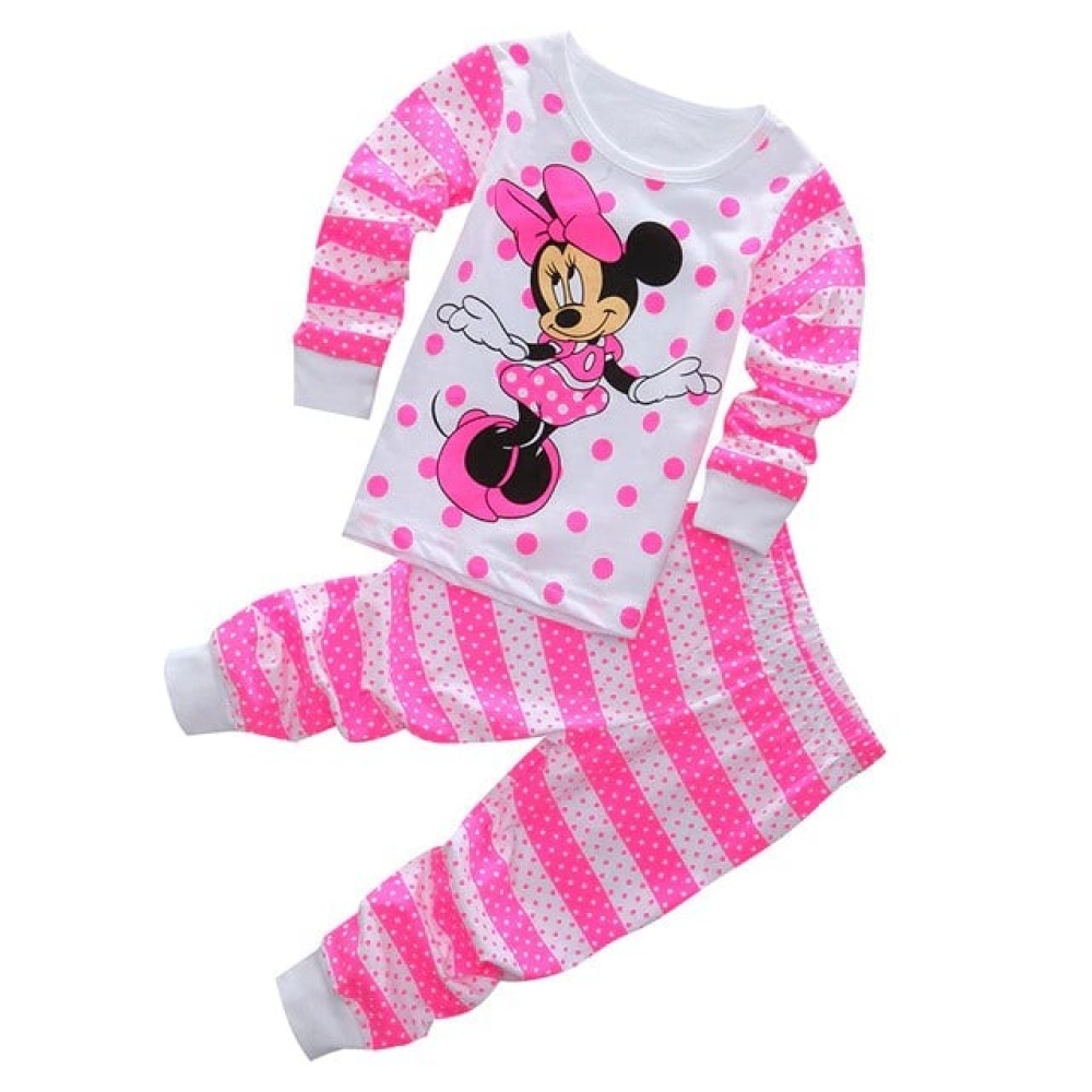 Zweiteiliger weißer Pyjama mit rosa Minnie Mouse-Streifen und rosa-weißer gestreifter Hose