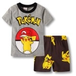 Zweiteiliger grauer Pikachu Pokémon Pyjama mit braunen Shorts aus Baumwolle in sehr hoher Qualität