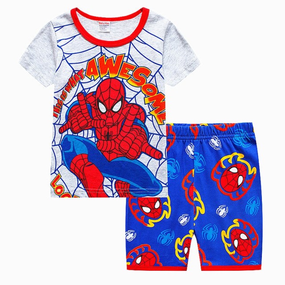 Modischer zweiteiliger Spiderman-Pyjama aus blau-weißer Baumwolle