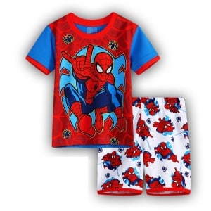 Pyjama T-Shirt rot und Shorts weiß aus Baumwolle mit Spiderman-Motiv sehr modisch hohe Qualität
