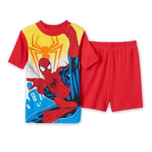 Modischer zweiteiliger Pyjama aus Baumwolle mit Spiderman-Motiv und roten Shorts