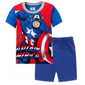 Zweiteiliger Captain America Pyjama aus Baumwolle mit modischen blauen Shorts in sehr hoher Qualität