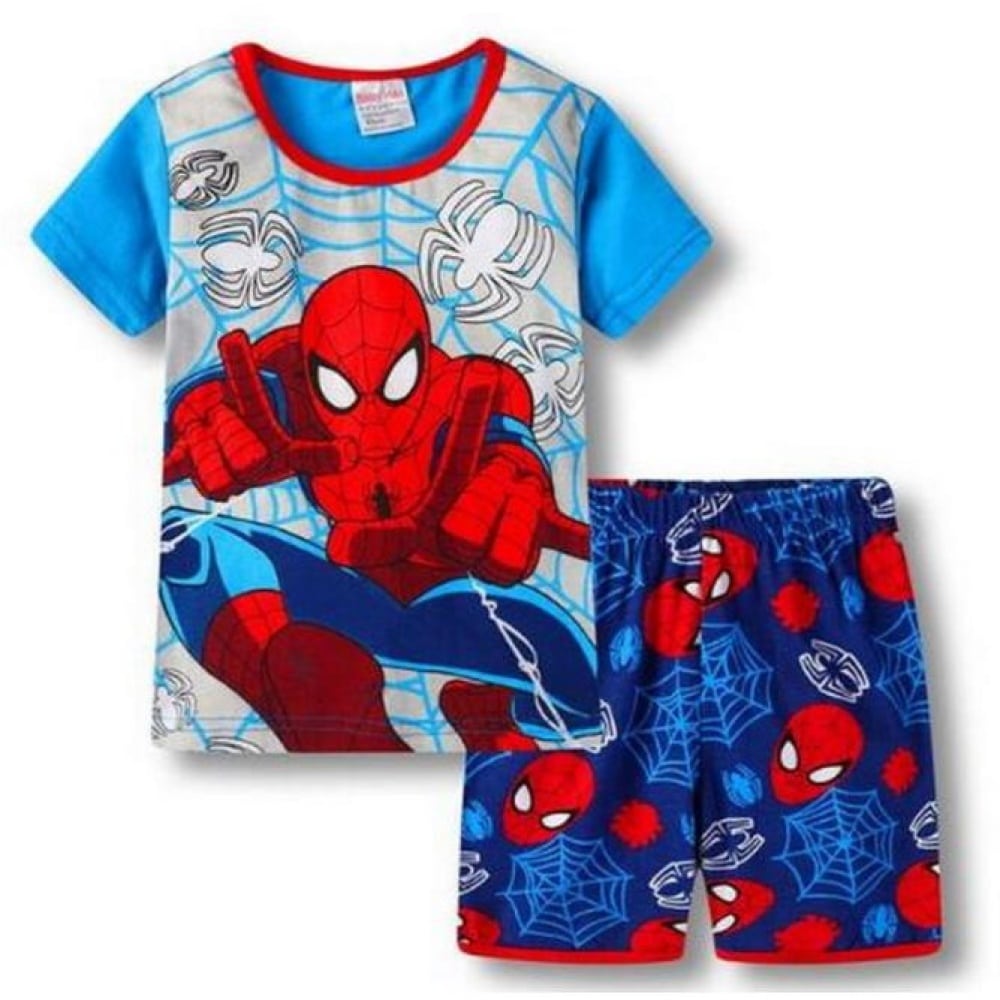 Blauer zweiteiliger Spiderman-Pyjama aus modischer Baumwolle