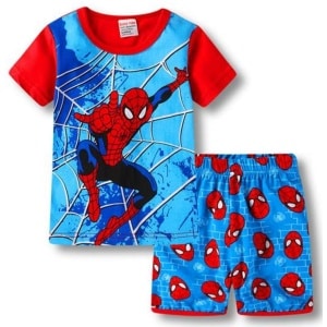 Blauer Pyjama mit Spiderman-Motiv, zweiteilig, aus modischer Baumwolle, sehr hohe Qualität