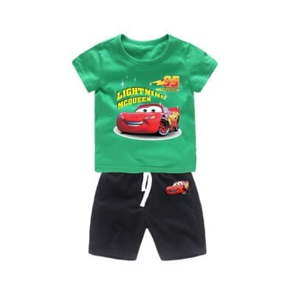 Zweiteiliges Pyjama-Set mit grünem T-Shirt und schwarzen Shorts mit Kars-Muster sehr hohe Qualität