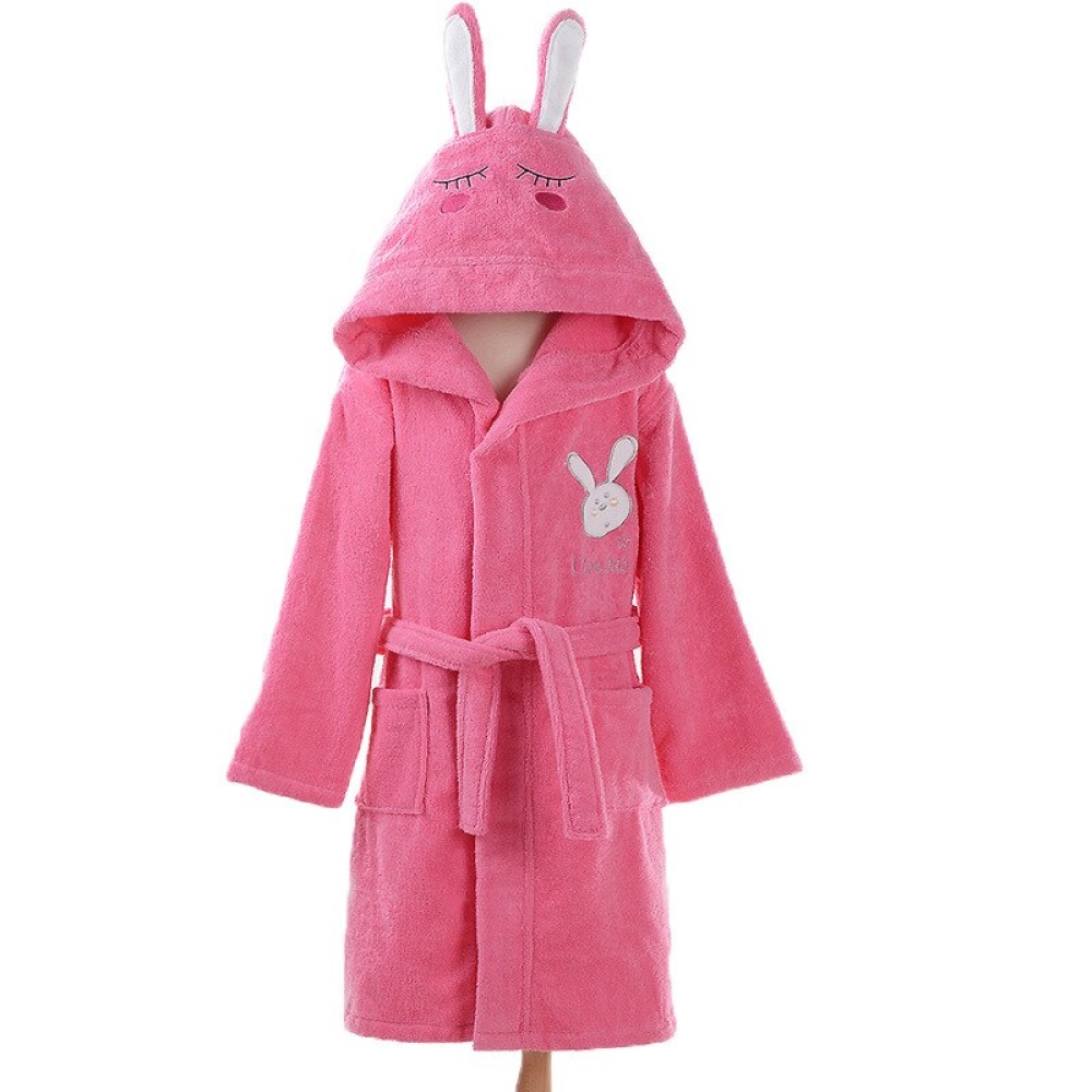 Pyjama Bademantel für Mädchen aus modischer Baumwolle, rosa, rot und Kaninchen