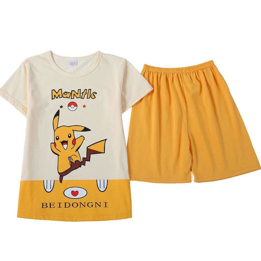 Gelb-weißer Sommerpyjama mit Pikachu-Aufdruck für Jungen, sehr hohe Qualität