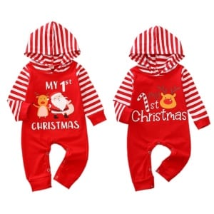 Weihnachtsoverall mit Kapuze für neugeborene Jungen und Mädchen in modischem Rot