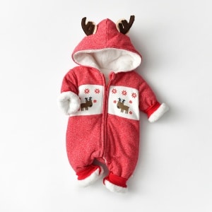 Modischer Weihnachtsoverall für Babys mit Kapuze Hirsch rosa und weiß