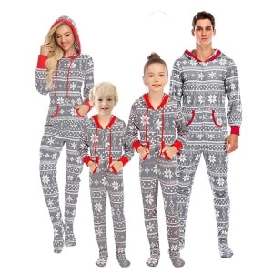 Grauer Weihnachtspyjama aus Baumwolle für die ganze Familie, modisch und sehr hochwertig