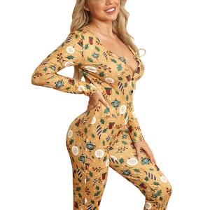 Pyjama sexy goldfarbener Overall mit langen Ärmeln für Frauen sehr hohe Qualität in Mode