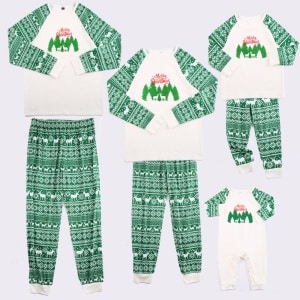 Passender Familienpyjama für Weihnachten Modisch Grün und Weiß