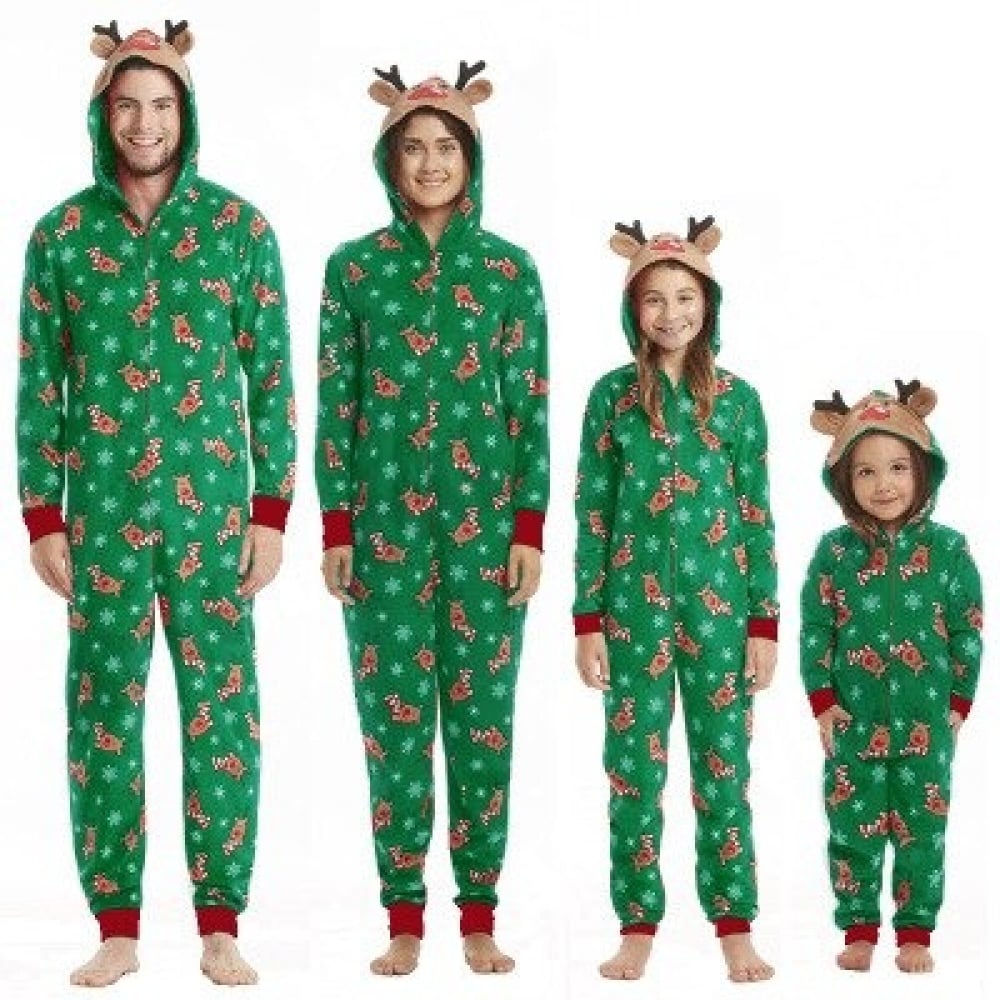 Grüner Weihnachtspyjama für die ganze Familie in modischem Design