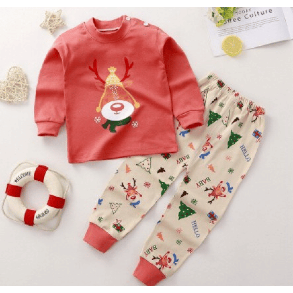 Modisches Rentier Weihnachtspyjama-Set für Jungen und Mädchen