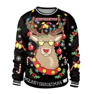 Weihnachtspullover mit humorvollem Hirsch für Männer und Frauen schwarz, hohe Qualität, modisch