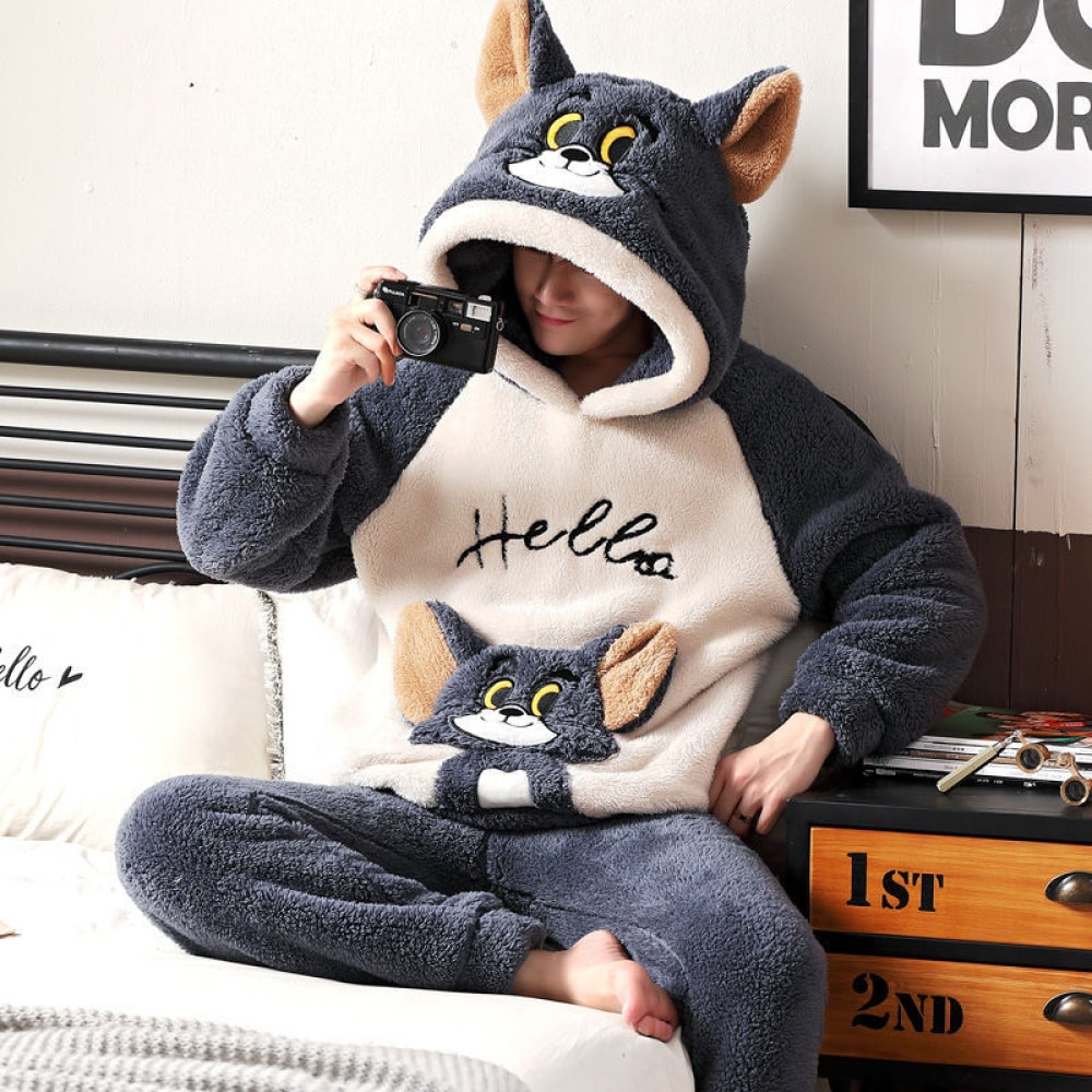 Tom und Jerry Fleece-Pyjama mit Jerey-Schriftzug