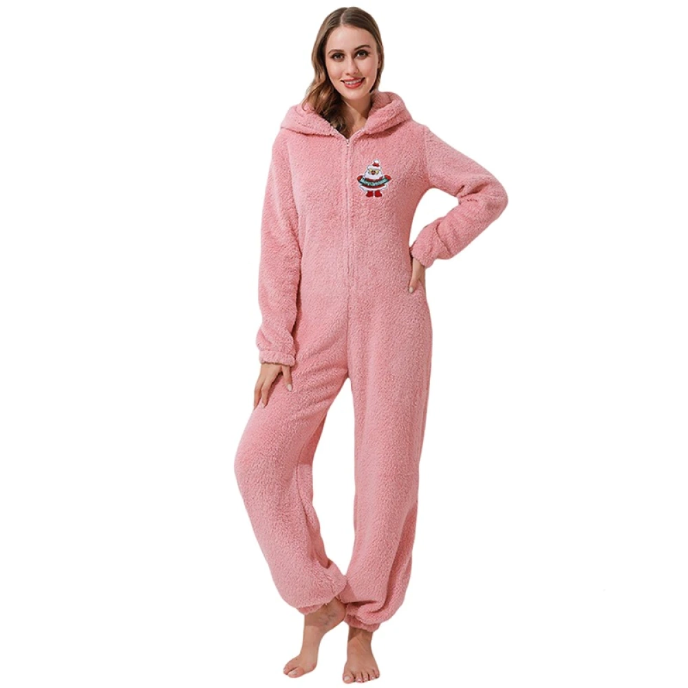 Pyjamaanzug aus Fleece mit Logo für eine modische Frau getragen rosa
