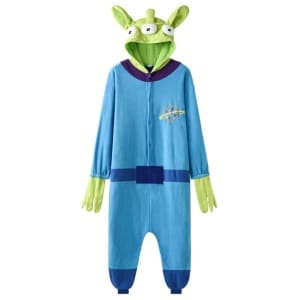 Modischer Monster & Company Pyjama Overall blau mit grüner Kapuze