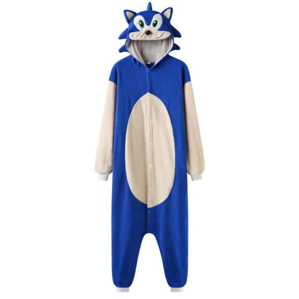 Modischer Sonic-Pyjama-Overall mit Kapuze in Blau und Weiß