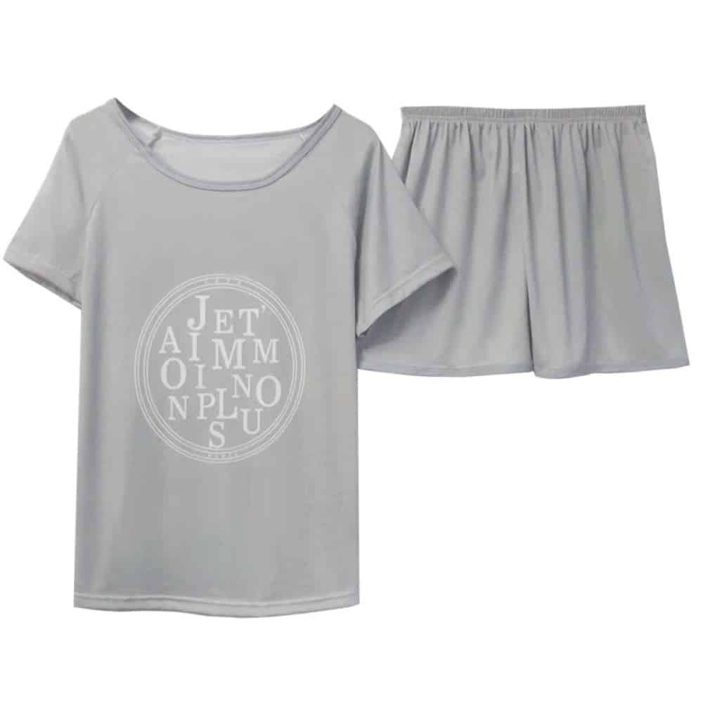 Modischer grau zweiteiliger Sommerpyjama mit kurzen Ärmeln für Frauen grau