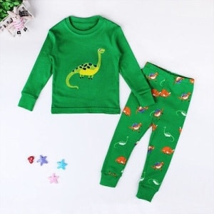 Pyjama-Set Dinosaurier grün mit weißem Hintergrund