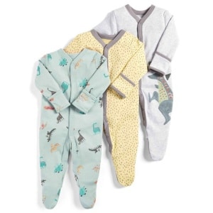 Dreiteiliger Overall-Pyjama mit Dinosaurier-Druck für Babys mit weißem Hintergrund